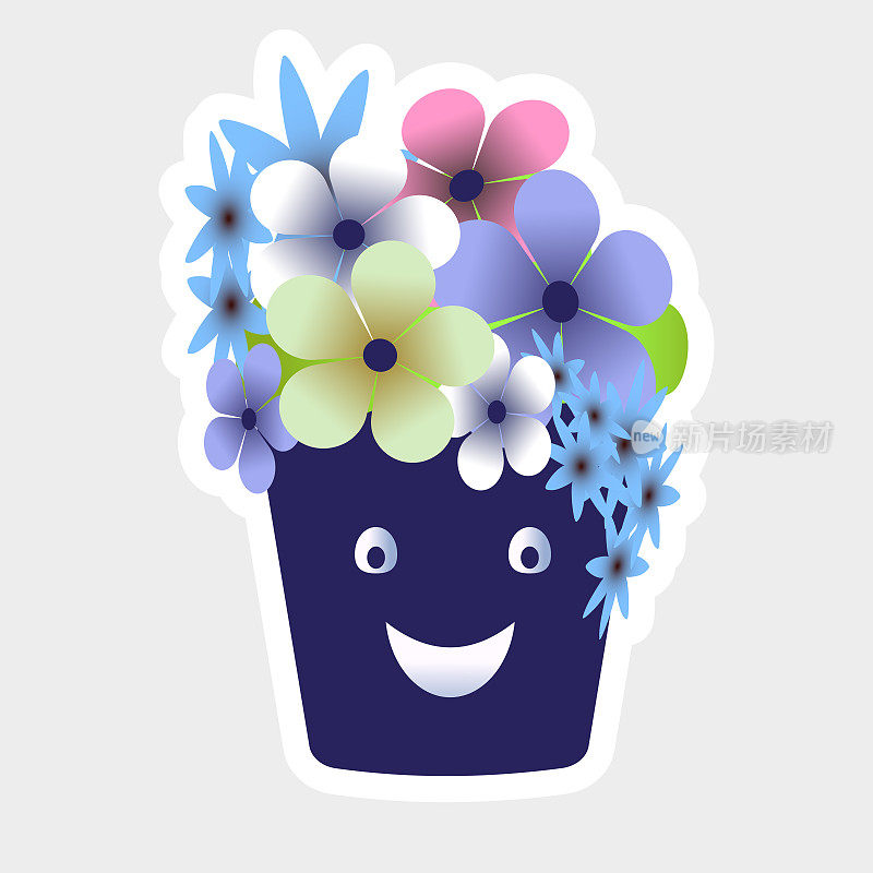 Floral arrangement sticker Different flowers in pot
